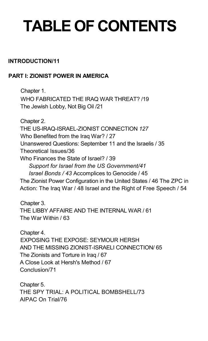 Table of contents preview for The Power of Israel in the United States PDF