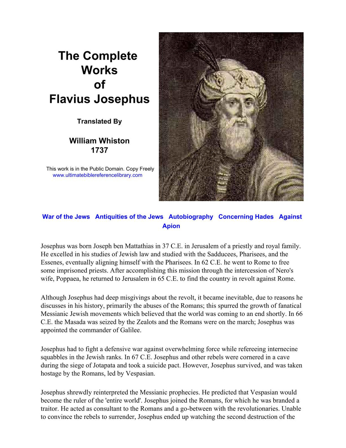 Title page for The Complete Works of Flavius Josephus PDF