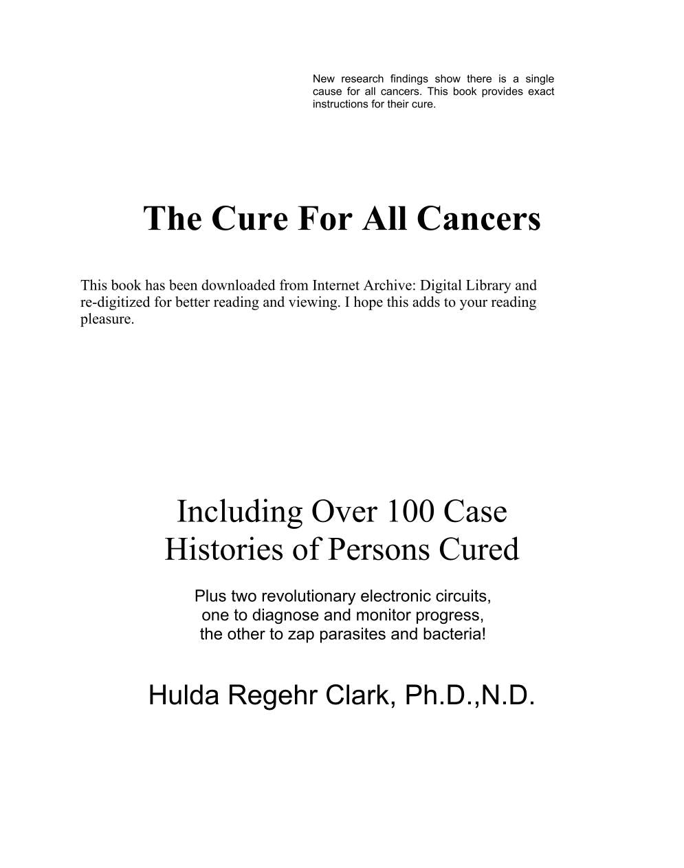 The Cure for All Cancers by Dr. Hulda Regehr Clark, Ph.D., N.D. ⚡ Instant Digital Download