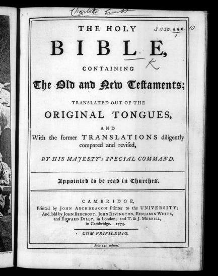 1775 King James Bible with march as the first month